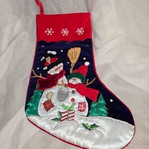 Christmas Stocking Snowman Multicolored Glitter Velvet & Satin & Embroidery 18"